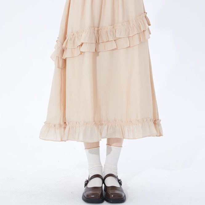 Jazzher Apricot Double-Layered Ruffle Skirt