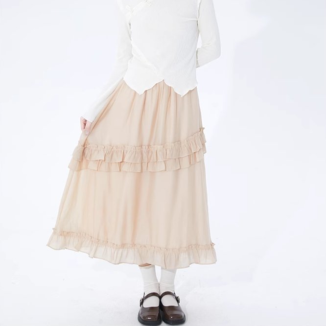 Jazzher Apricot Double-Layered Ruffle Skirt