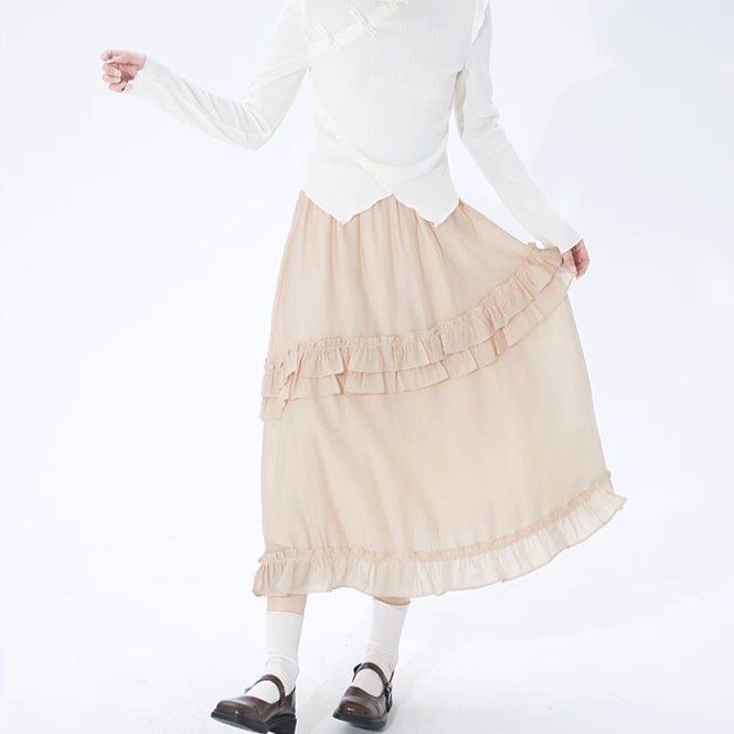 Jazzher Apricot Double-Layered Ruffle Skirt