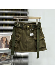 christmas outfit JazzHer Women Denim Cargo A-line Skirt Vintage Y2k Khaki Skirt Harajuku Korean Streetwear Fashion A-line Skirts Emo 2000s Trashy Clothes