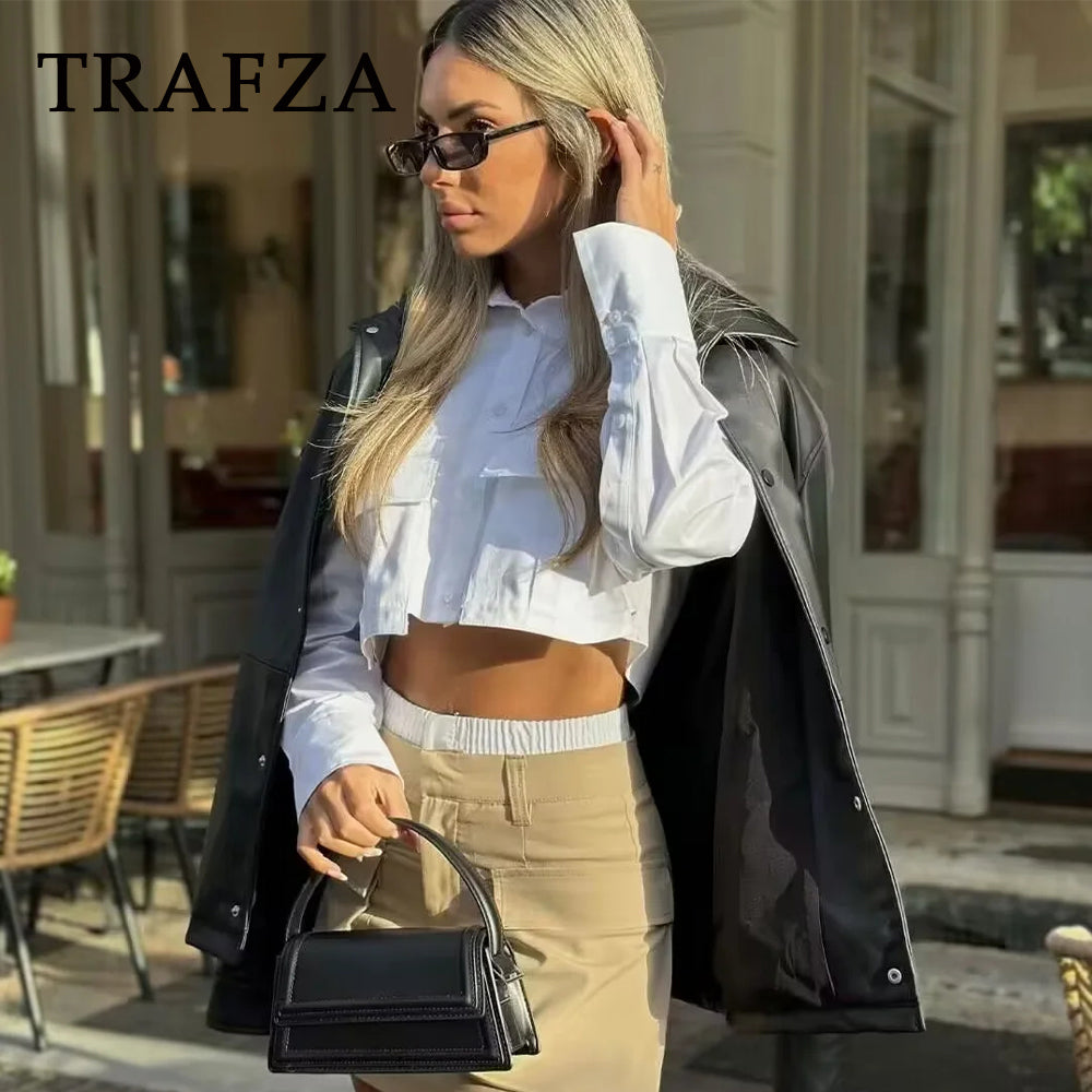 cold weather outfits JazzHer 2024 Spring Casual Women Short Shirts Fashion Streetwear Solid Pockets Turn Down Collar Single Breasted Chic Short Shirts