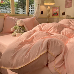 JazzHer Ins Style Pink Solid Color Bedding Sheet Nordic Duvet Cover Set Hot Sale Home Luxury Bedding Set Bed Sheet Comfortable Bedspread