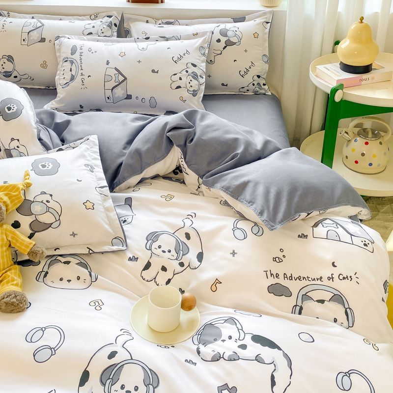 JazzHer Cute Kids Bedding Set Rabbit Dinosaur No Filler Single Queen Size Duvet Cover Flat Sheet Pillowcase Girls Boys Comforter Duvet