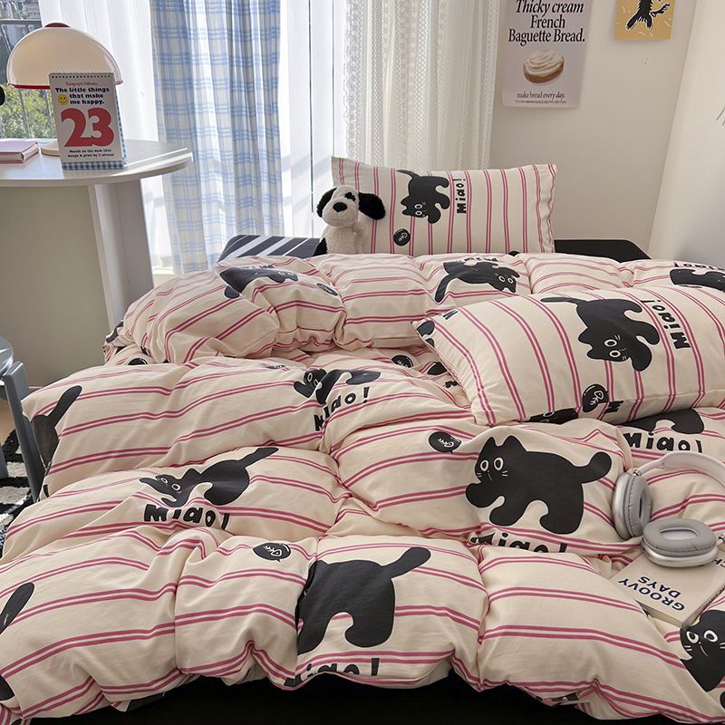 JazzHer Ins Korean Cartoon Little Bear Cute Bedding Set Autumn Winter Polyester Bed Sheet Pillowcase Twin Full Queen Size Quilt Cover