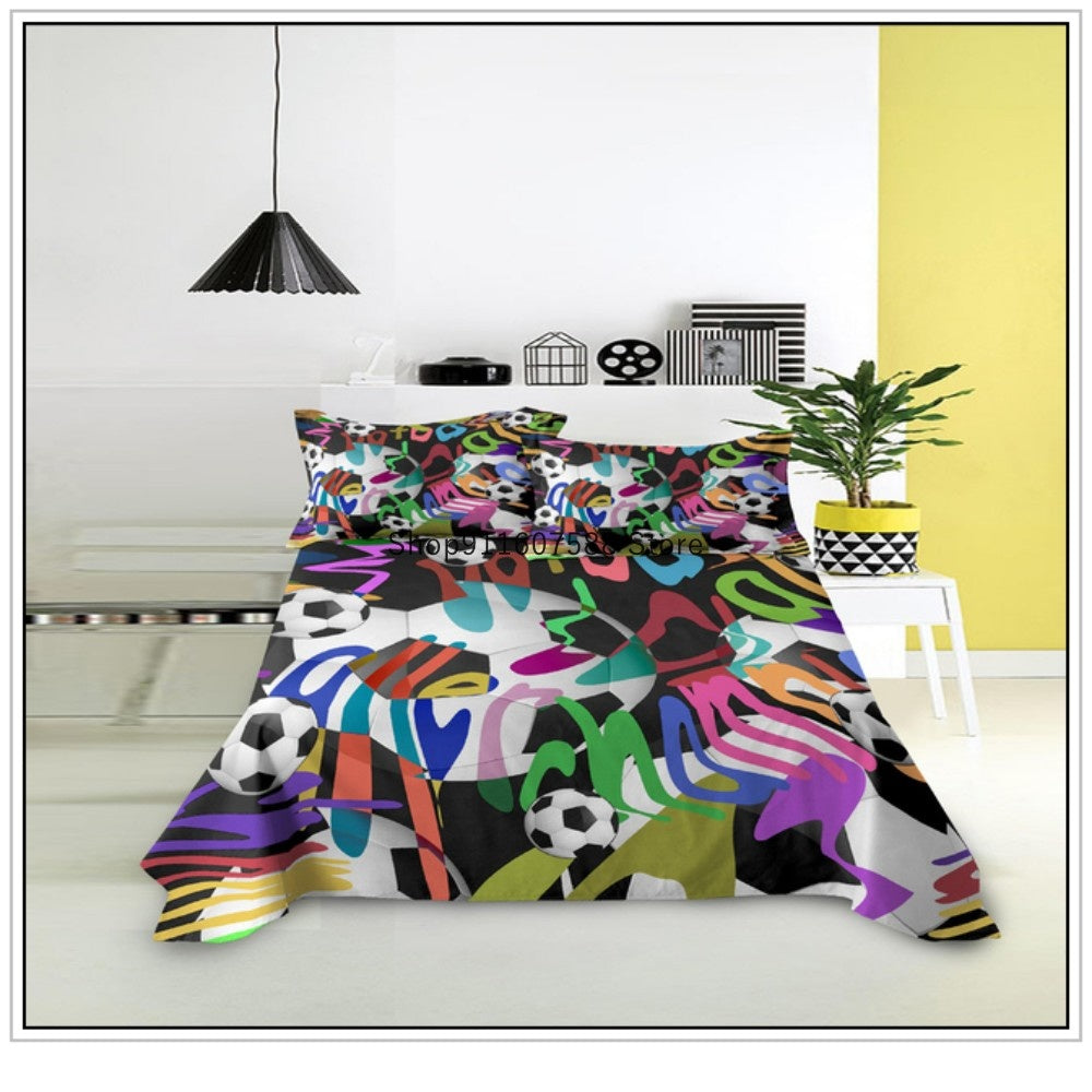 JazzHer Kids Football Bed Sheet Set Sport Game Soccer Printing Bedding ForBoys Soft Polyester Bed Flat Sheet With Pillowcase