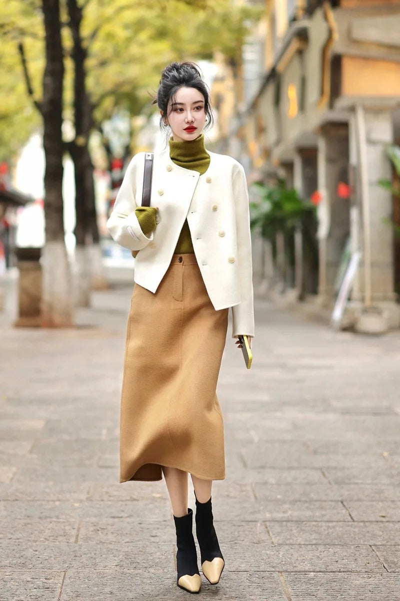 cold weather outfits JazzHer Fashionable High-End Tweed Style Women's Sweater Skirt Leather Jacket Suit New Arrival Autumn 2024 Elegant and Stylish