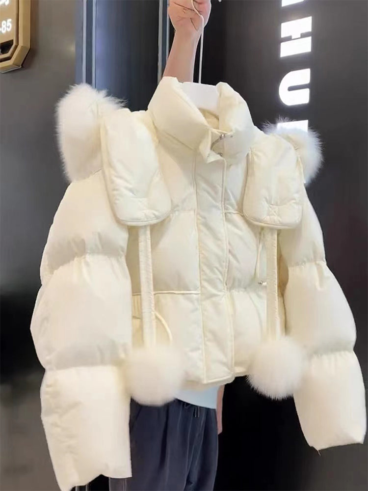 christmas outfit JazzHer Women's White Parka Jacket Overcoat Warm Long Sleeve Jackets Vintage Harajuku Hoodies Padded Jacket Winter 2000s Clothes Autumn