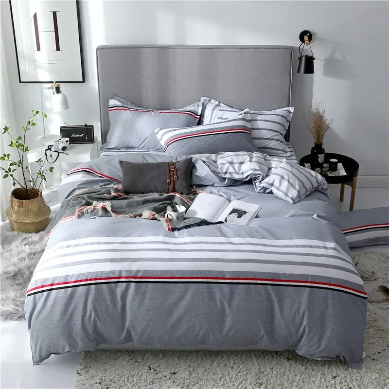 JazzHer Grey Geometric Pattern Duvet Cover Four set series for Adults Teens Polyester Bedding Set with Zip Closure Comforter Covers