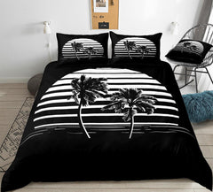 JazzHer Coconut Palm Tree Bedding Set Tropical Plant Home Textile Black White Duvet Cover Set Palm Leaves Bedclothe Tropic Bed Linen