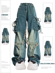 christmas outfit JazzHer Women Blue Cargo Jeans Baggy Vintage 90s Aesthetic High Waist Cowboy Pants Harajuku Denim Trousers Y2k Trashy 2000s Clothes 2025