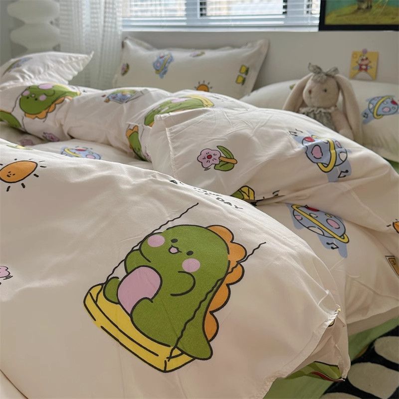 JazzHer Lucky Dog Bedding Set Cute Cartoon No Filler Twin Full Size Duvet Cover Flat Sheet Pillowcase Fashion Girls Boys New Bed Linen