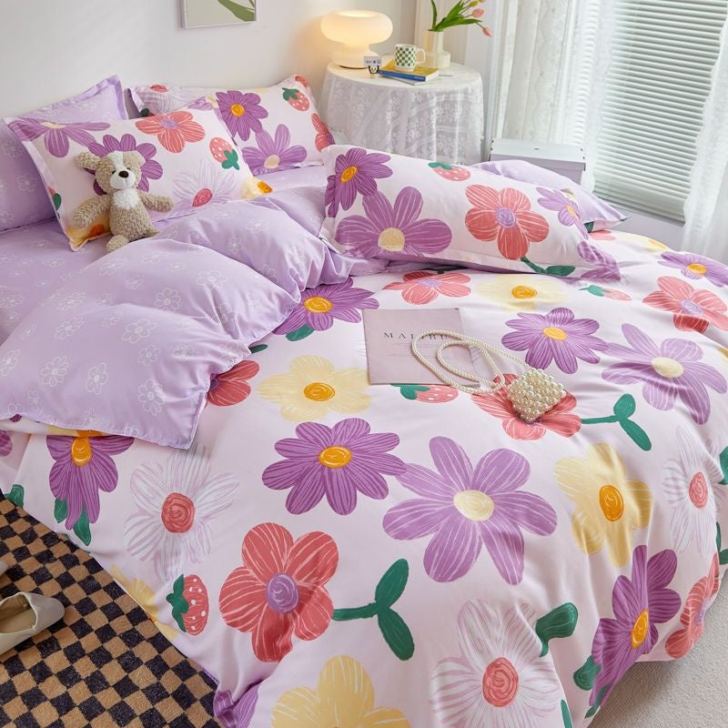 JazzHer Garden Flowers And Cute Rabbit Pattern Duvet Cover Nordic Style Full Size Bedding Sets Queen Double For Girls Gift Pink