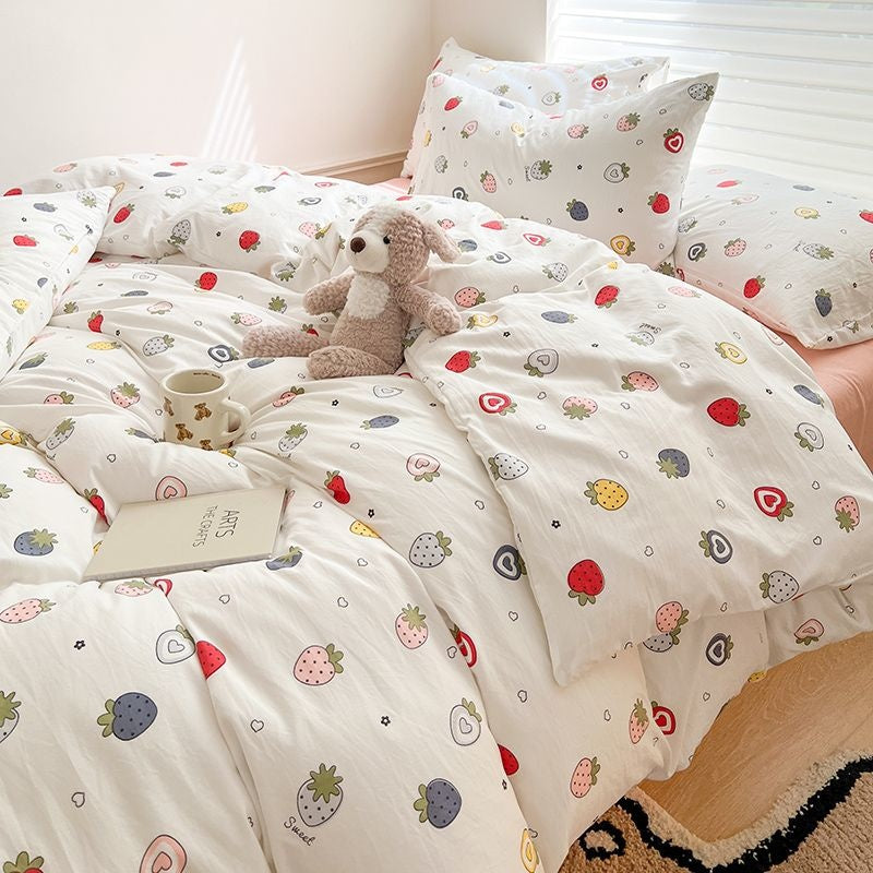 JazzHer INS Cute Little Dog Teddy Double Layer Bedding Set Lovely Cartoon Animal Brown Sheet With Pillowcases Quilt Dormitory For Kids