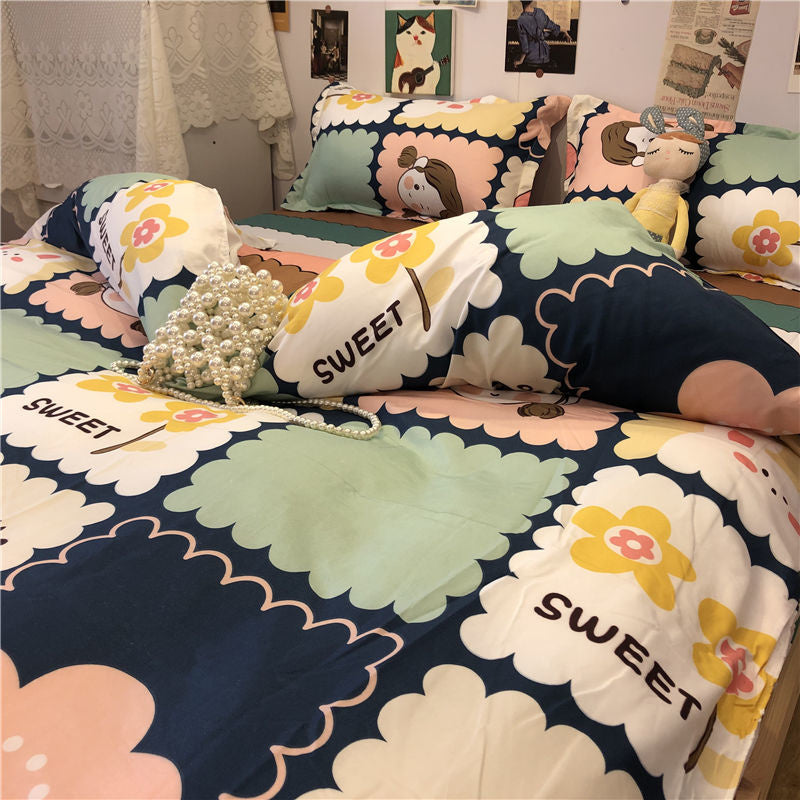 JazzHer Ins Style Fashion Butterfly Bedding Set For Girls Boys Double Size Flat Sheet Duvet Cover Pillowcase Bed Linen Home Textile