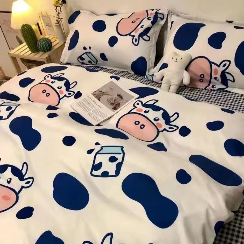 JazzHer Korean Style Cartoon Sheep Bedding Set Girls Kids Twin Full Queen Size Bed Flat Sheet Duvet Cover Pillowcases Bed Linen Kawaii