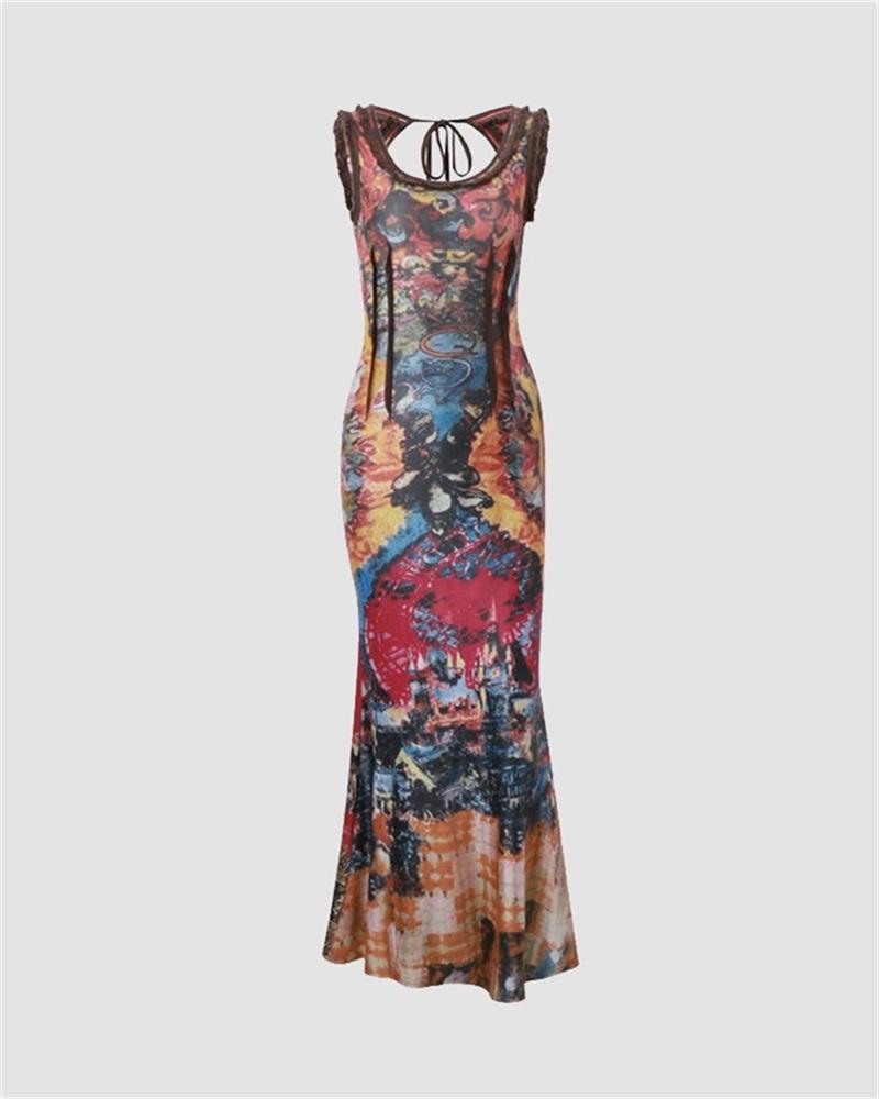 JazzHer Abstract Print Design Maxi Dress