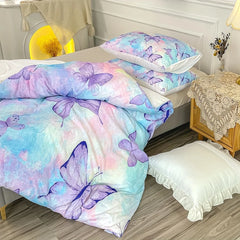 JazzHer 3-Piece Vibrant Rainbow Butterfly Duvet Cover Set - Soft, Cozy Girls' Bedding with 1 Duvet Cover and 2 Pillowcases - Ideal Room