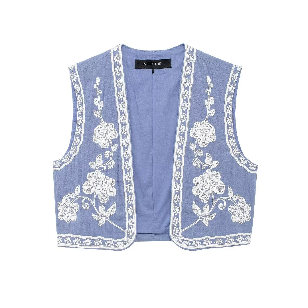 cold weather outfits JazzHer 2024 Spring Summer Vintage Women Vests Fashion Casual Embroidery Floral Sleeveless V Neck Chic Ladies Vests