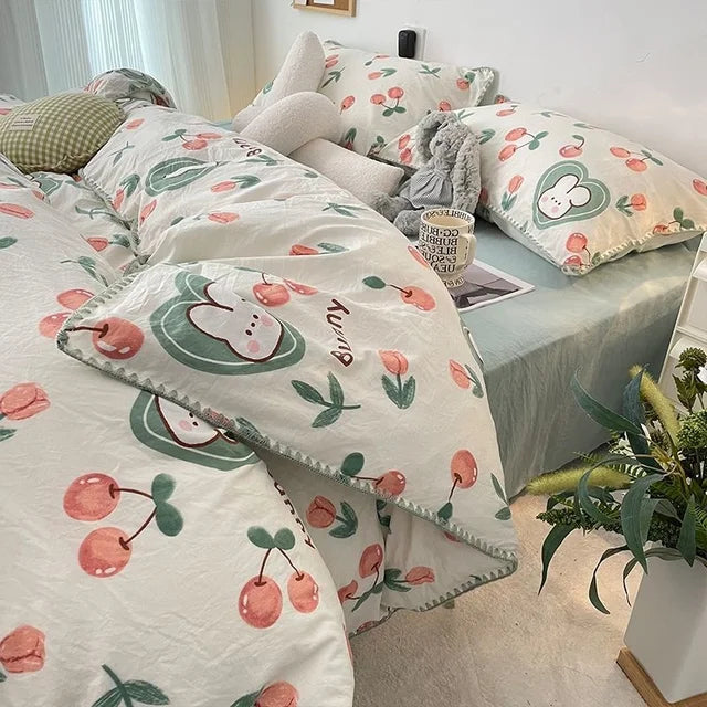 JazzHer Floral Dream Bedding Set Soft Cotton Duvet Cover Queen King Size Pillowcase Bed Linens