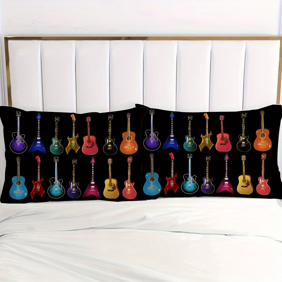 JazzHer 2/3pcs Vibrant Guitar Music Instruments Duvet Cover Set - Soft & Stylish Bedding for Music Lovers 1 Duvet Cover + 1/2 Pillowcase