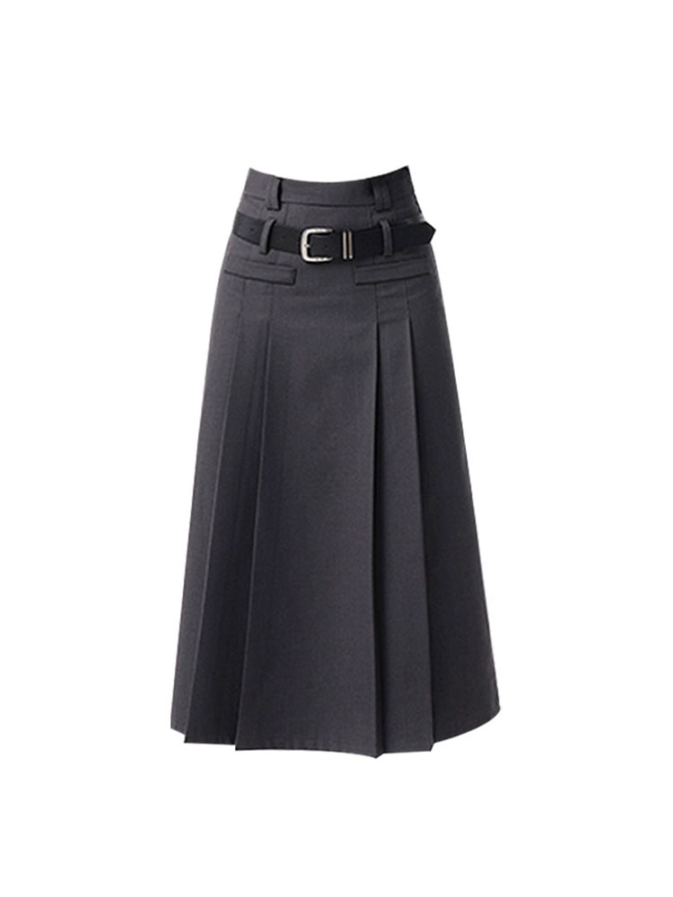 christmas outfit JazzHer Women Grey Skirts Vintage High Waist Pleated Long Skirt Female 2025 Autumn Japanese Fashion A-Line Skirt College Style Harajuku