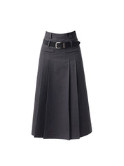 christmas outfit JazzHer Women Grey Skirts Vintage High Waist Pleated Long Skirt Female 2025 Autumn Japanese Fashion A-Line Skirt College Style Harajuku