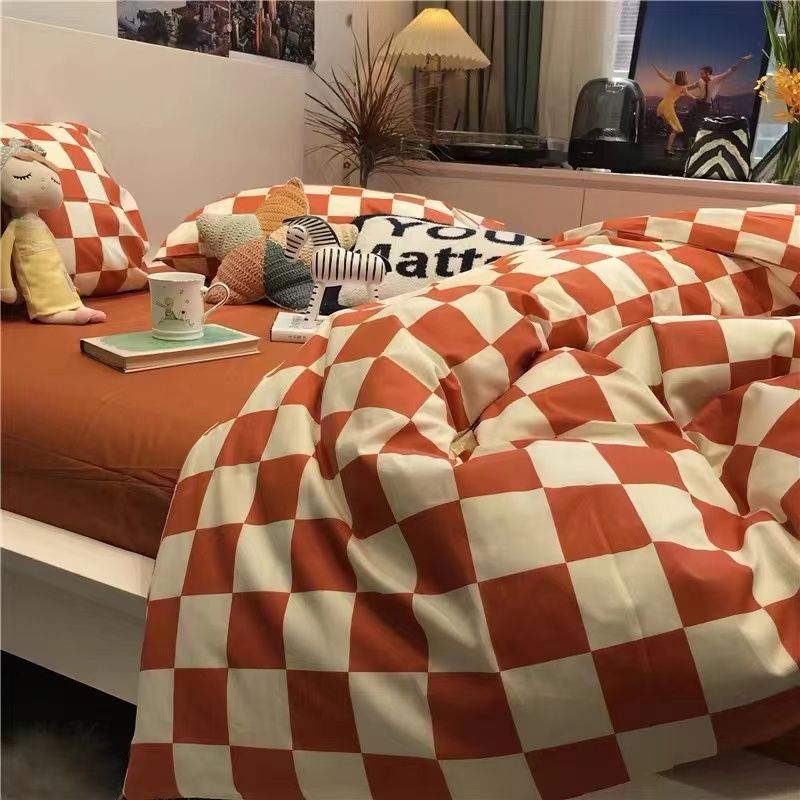 JazzHer Classic Plaid Bedding Set 2024 New Duvet Cover No Filling  Flat Sheet Pillowcase Kit Boys Girls Single Queen Size Home Textile