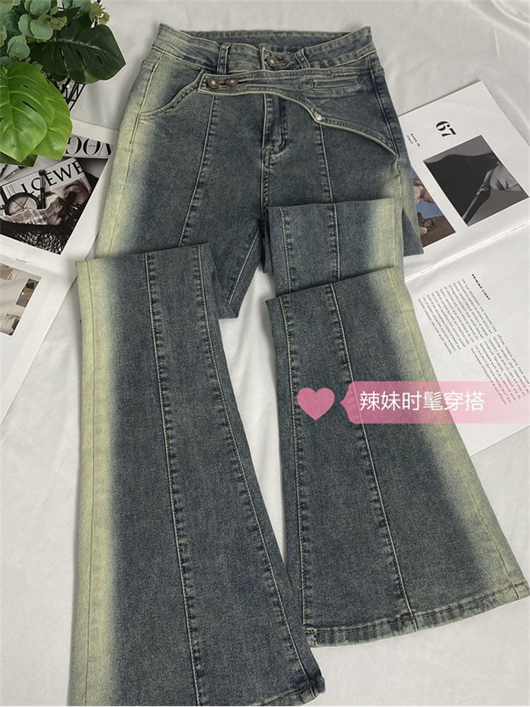 christmas outfit JazzHer 2025 New Elegant Flared Jeans Woman Low Waist Stretch Cotton Denim Pants Vintage Streetwear Y2k Fashion Jean Female Chothing