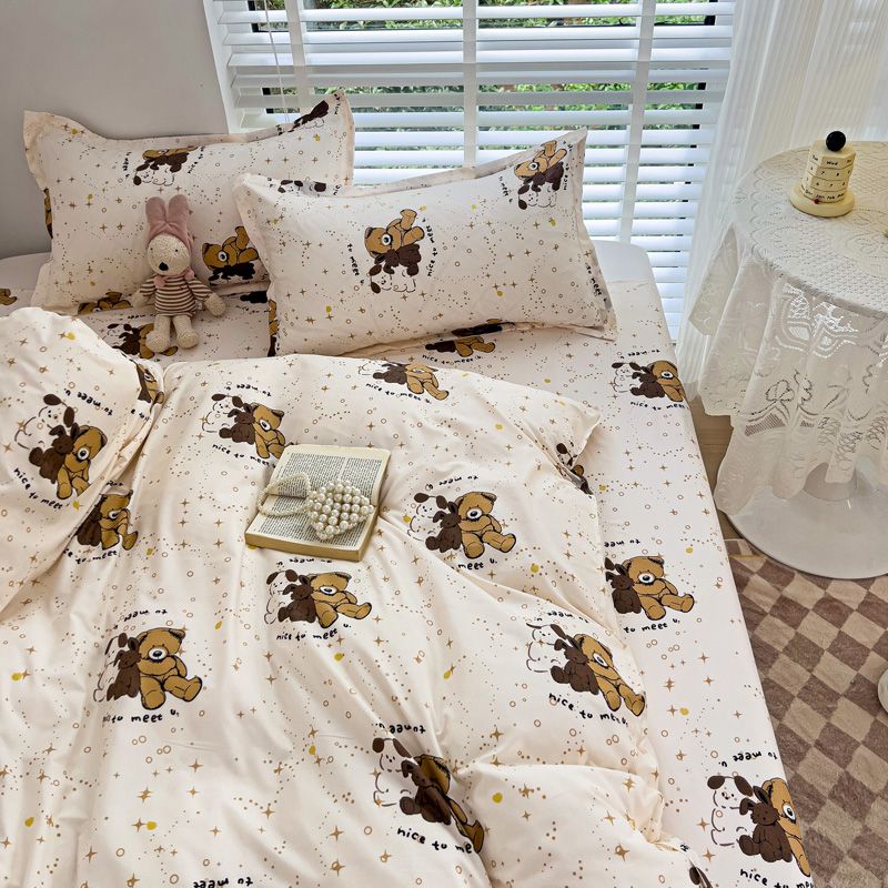 JazzHer Cute Rabbit Bedding Set No Filling Pink Blue Boys Girls Favorite Single Double Duvet Cover Flat Sheet Pillowcase Kit New 2024