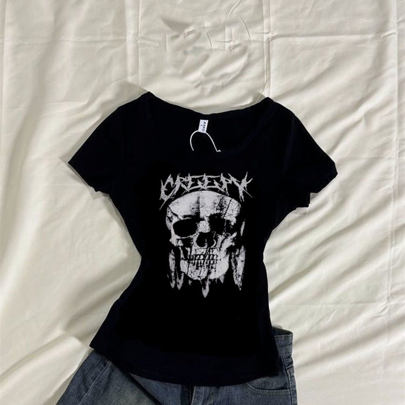 JazzHer Y2k style Clothes Emo Aesthetic Women Letter Gothic Crop Top Streetwear Grunge Baby Tee 90s Vintage Casual Short Sleeve T-Shirt