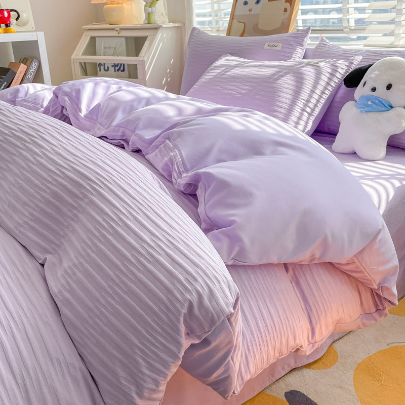 JazzHer Ins Nordic Style Bedding Set Solid Color Blue White Grey Twin Double Queen Size Duvet Cover Fitted Flat Sheet Pillowcase Kit
