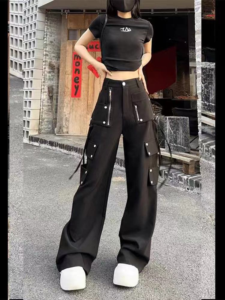 christmas outfit JazzHer Women's Black Gothic Y2k Cargo Pants Harajuku Aesthetic Pants Japanese 2000s Style Vintage Trousers Fashion Emo Trashy Clothes