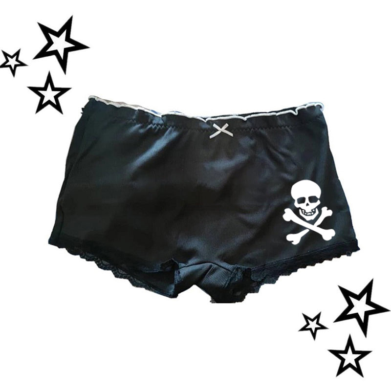 JazzHer Goth Skull Print Shorts Aesthetic Punk Rock Short Pants Y2K Summer Hot Girl Low Waist Shorts Pink Skull Shorts EMO Girl Harajuku