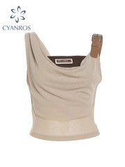 christmas outfit JazzHer Women's Brown Crop Tops Vintage Y2k Camisole 90s Aesthetic Wasteland Style Sleeveless Off Shoulder Corset Top 2000s Clothes 2025
