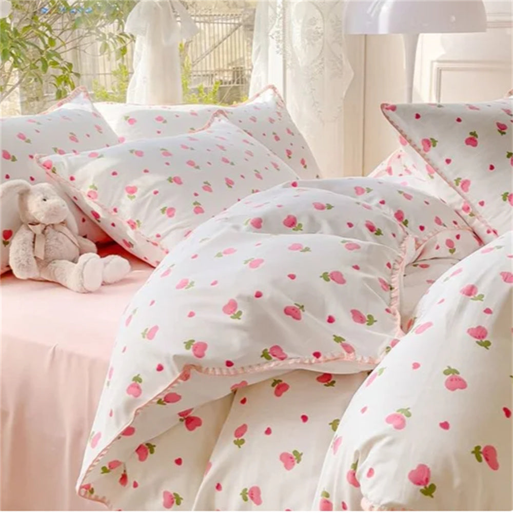 JazzHer Lovely Pastoral Girls Flower Bedding Set, Soft Washed Cotton Bed Linens For Dreamy Nights, Simple Bedspread And Home Textile