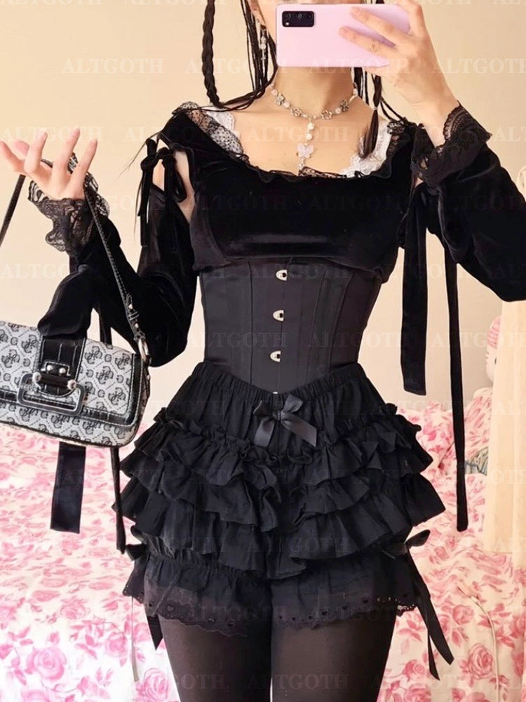 JazzHer Cute Jk Lolita Skirt Shorts Women Mall Goth Fairycore Grunge Streetwear Kawaii Bow Patchwork Cosplay Skirt Shorts Female