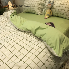 JazzHer Nordic Style Green Bedding Set Fashion Soft Check Pattern Duvet Cover Pillowcase Bed Sheet For Girl Double Queen King Bedclothes