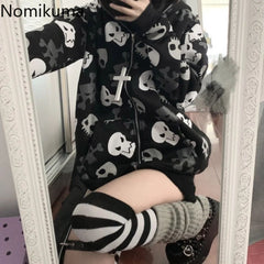 JazzHer Streetwear Sweatshirts Women Jackets 2025 Ropa Mujer Skull Hooded Long Sleeve Y2k Tops Casual Fashion Punk Harajuku Hoodies Coat