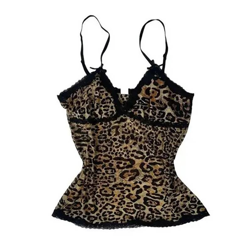 JazzHer Y2K Harajuku Style Fashion Leopard Letter Print Women's Camisole Top Sexy Slim Chic Hot Girls Vintage Crop Top Gothic Streetwear