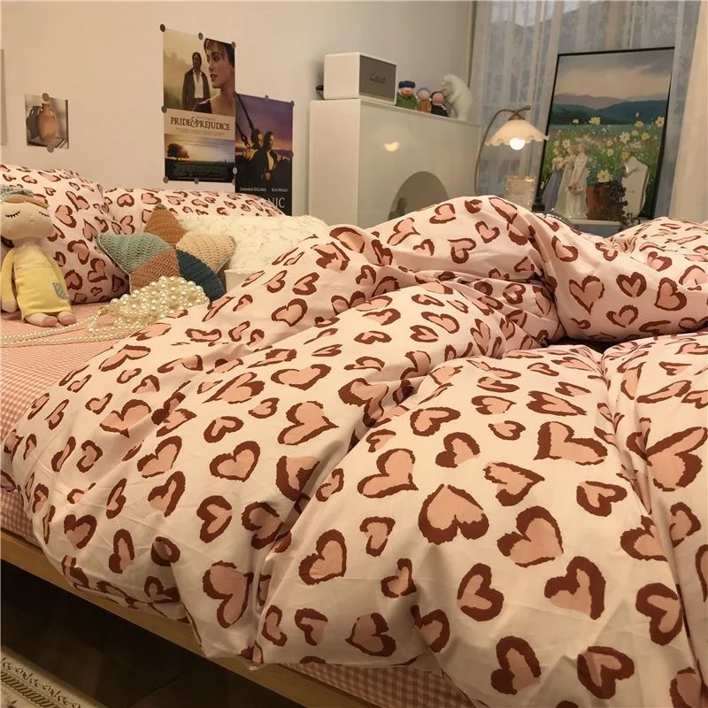 JazzHer INS Tie-dye Gradation Bedding Set Korean Style Girls Boys Double Size Flat Sheet Duvet Cover Pillowcase Bed Linen Home Textile