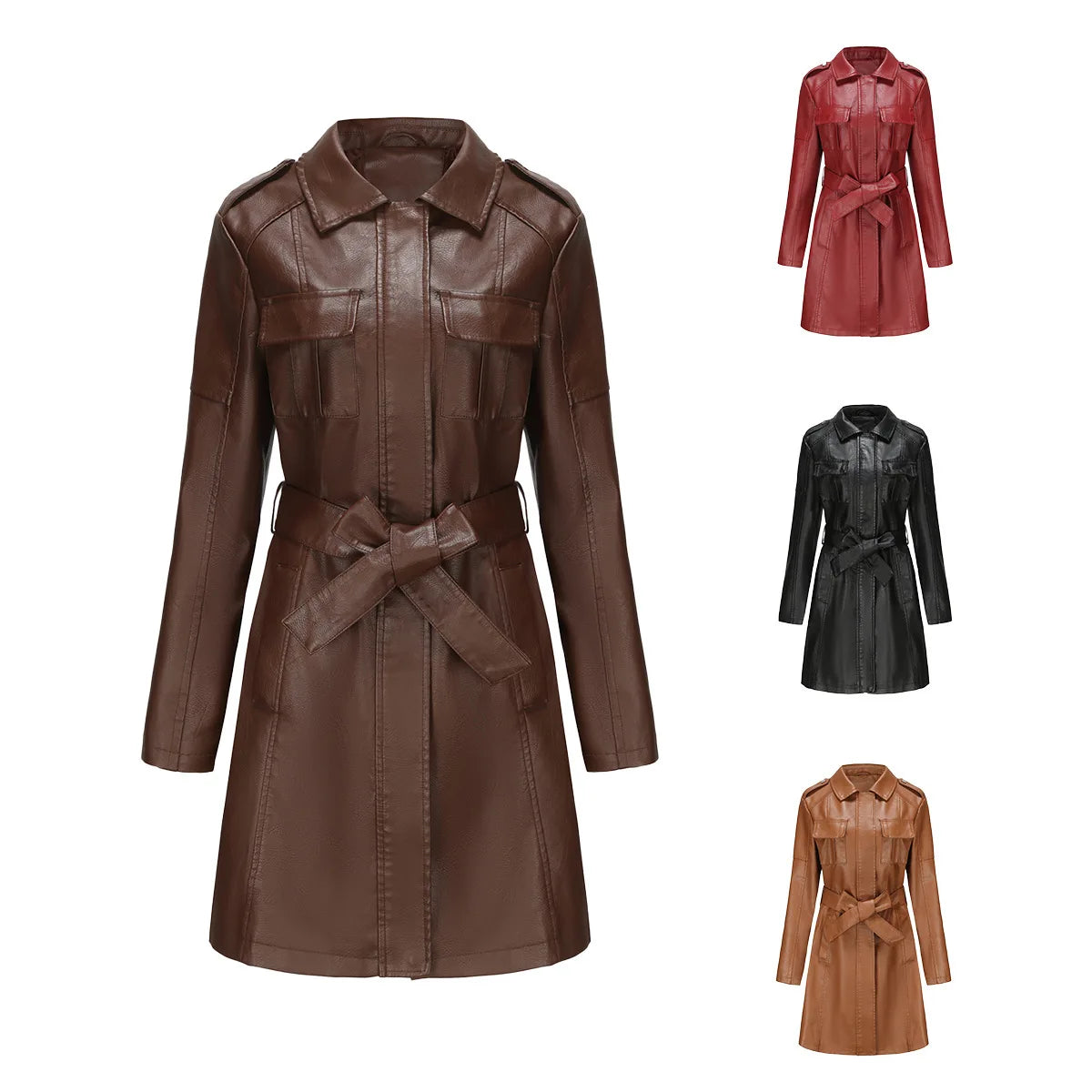 cold weather outfits JazzHer New Fashionable Medium-length Genuine Leather Coat Belt Long Sleeve For Spring Autumn Women's Leather Jacket 6652