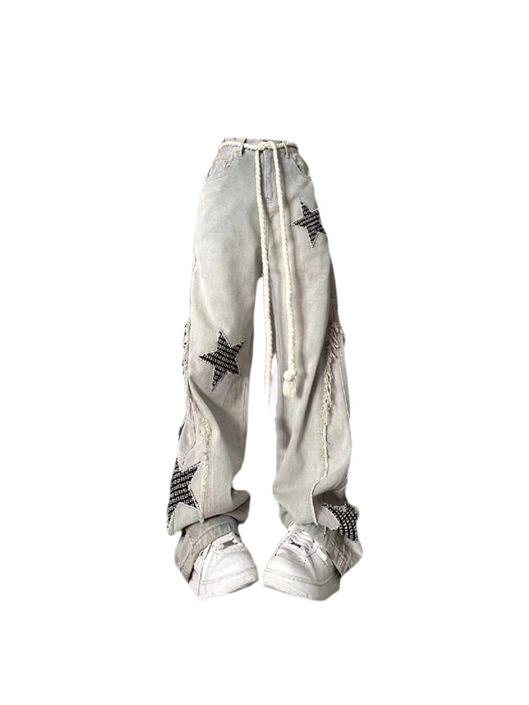 christmas outfit JazzHer Women Baggy Star Jeans Fashion Vintage 2000s Y2k 90s Pippie Denim Trousers Korean Retro High Waist Wide Leg Cowboy Pants Clothes