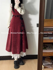 JazzHer 2000s Vintage Fake Two Piece Dress Women Casual Y2k Clothing French Elegant Retro One Piece Dress Japanese Kawaii Outfits Chic