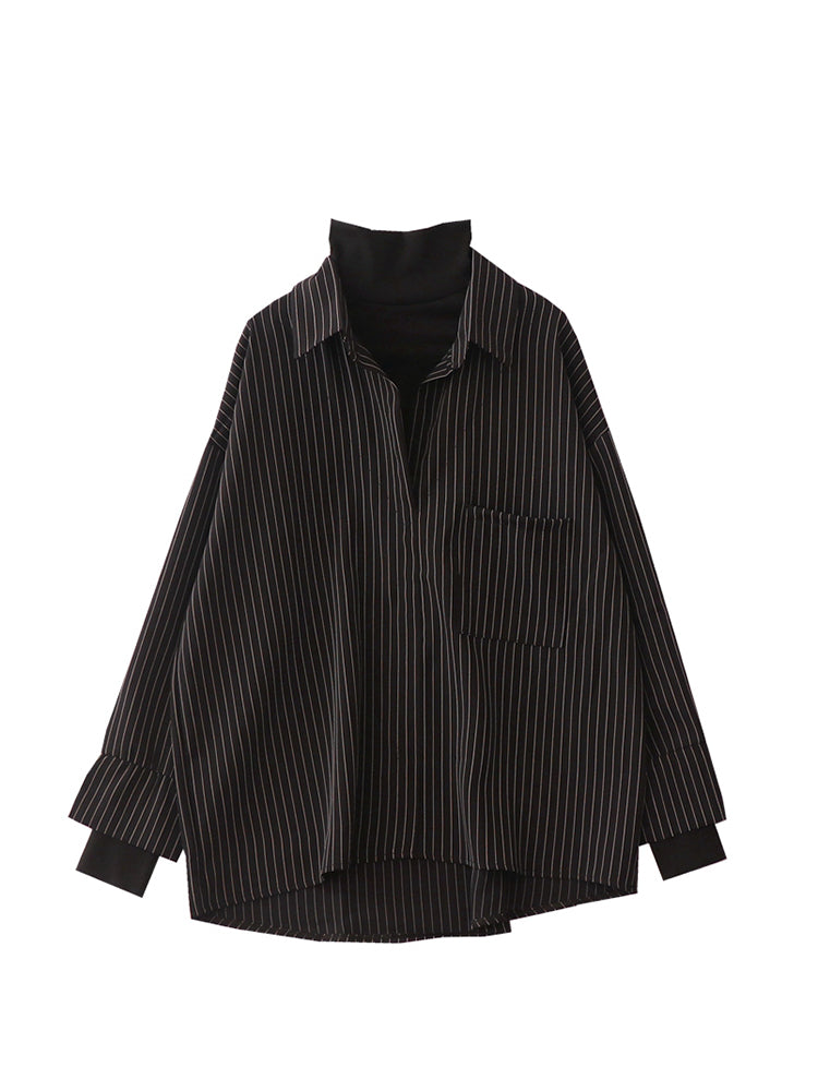 christmas outfit JazzHer Fake Two Piece Striped Shirt Women Patchwork Knitted Turtleneck 2025 Autumn Winter Long Sleeve Casual Loose Female Blouse Tops
