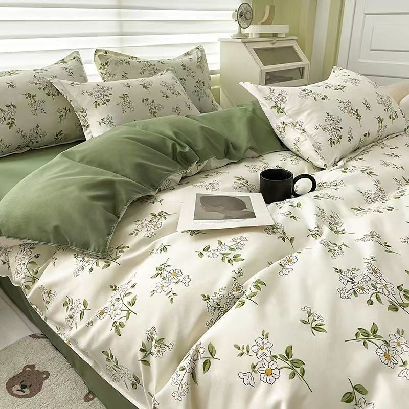 JazzHer European Floral Brushed Home Bedding Set Simple Soft Duvet Cover Set With Sheet Comforter Covers Pillowcases Bed Linen