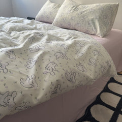 JazzHer Cute Rabbit Duvet Cover Set with Flat Sheet Pillowcase Ins Style No Filler Boys Girls Queen Full Size Home Decor Bedding Linens