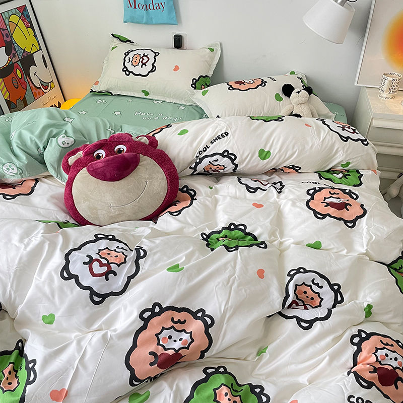 JazzHer 2024 Cherry Cute Bedding Set Flat Sheet Pillowcases No Filler Ins Spring Kids Audlt Single Full Size Home Hotel Bed Linens