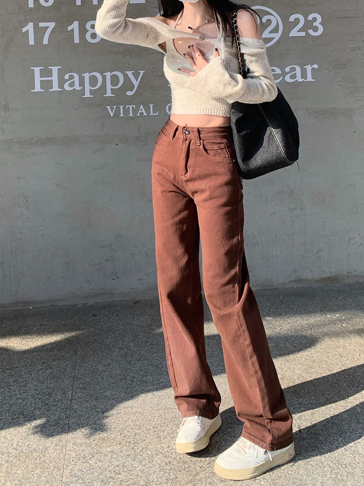 christmas outfit JazzHer Women's Wide Leg Jeans Star Pocket Vintage Straight Pants High Waist Baggy Streetwear Casual Brown Denim Trouser Ladies 2025