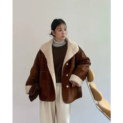 cold weather outfits JazzHer Evertrue 2024 Winter New Style Lamb Wool Integrated Jacket Vintage Loose-Fit Down Jacket 22018 Chinese Genuine Leather Coat