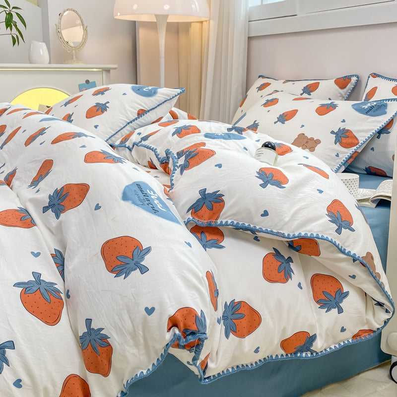 JazzHer Cartoon Dinosaur Bedding Set Bed Flat sheet Pillowcase Twin Full Queen Princess Style Bed Linen Kids Girls Duvet Cover No Filler